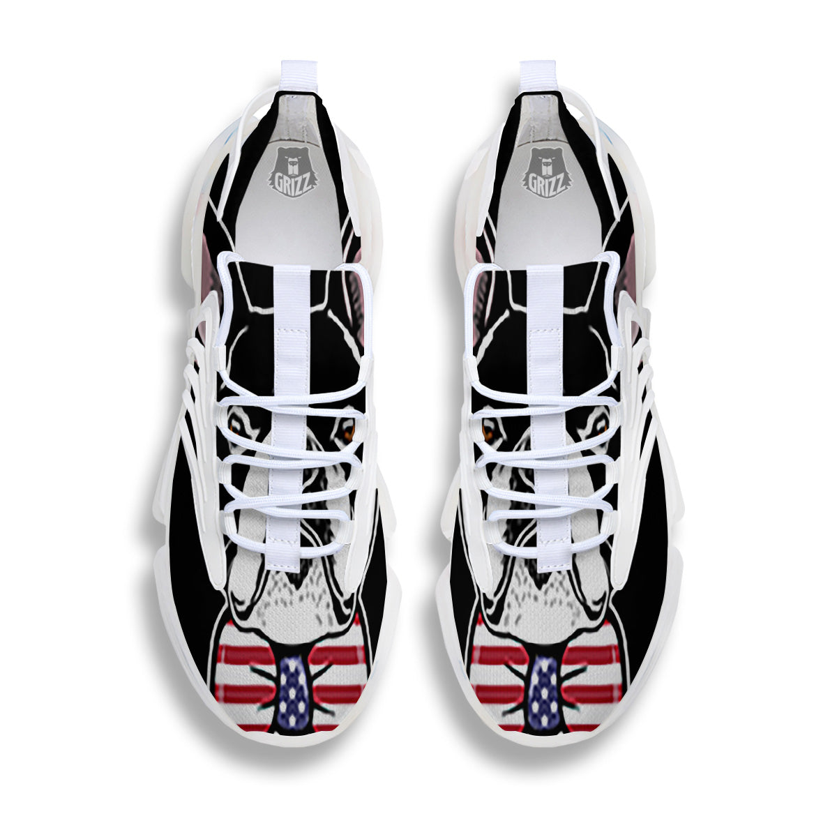 Puppy Faces Boston Terrier Print White Gym Shoes-grizzshop
