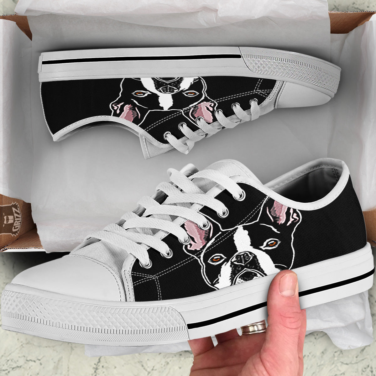 Puppy Faces Boston Terrier Print White Low Top Shoes-grizzshop