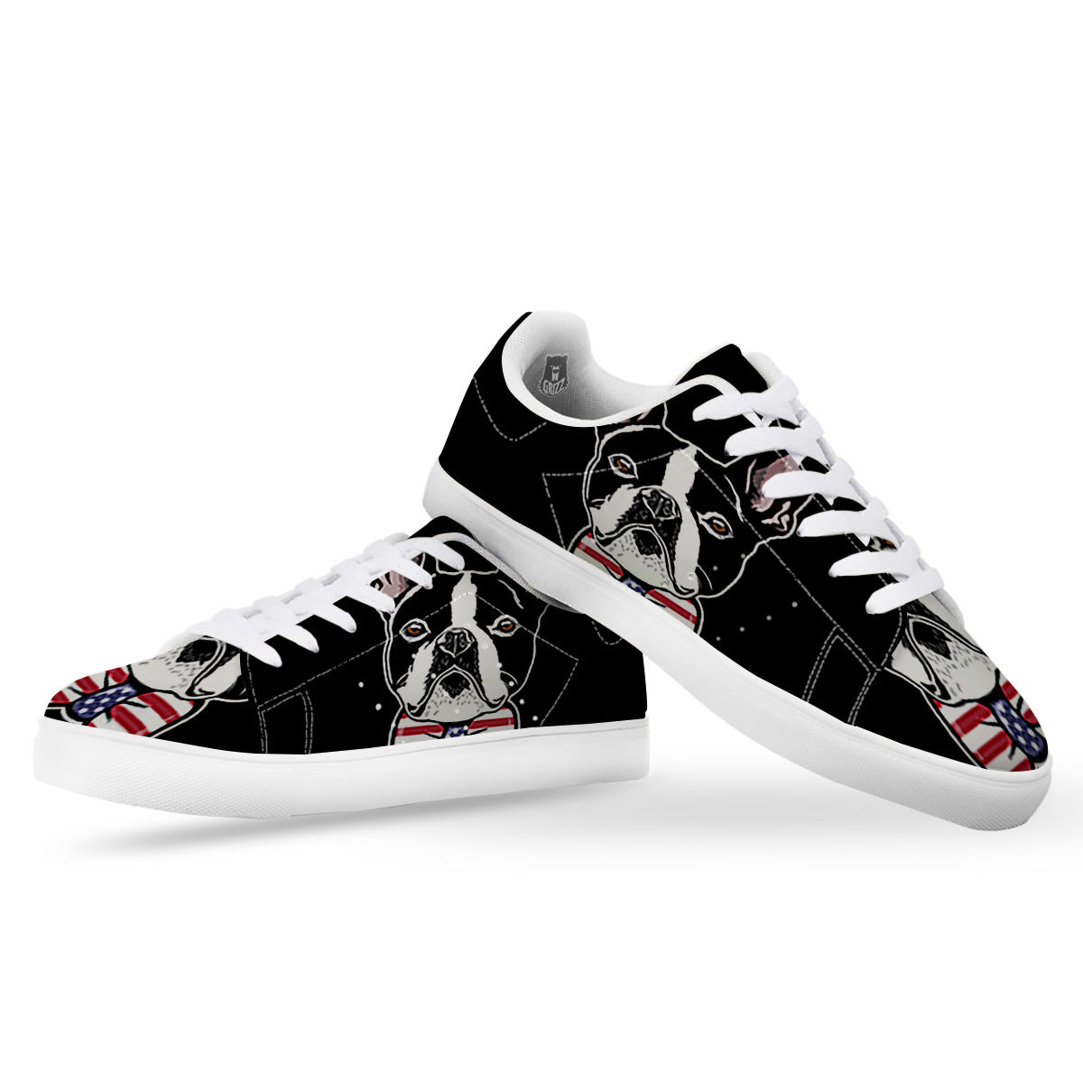 Puppy Faces Boston Terrier Print White Low Top Sneakers-grizzshop