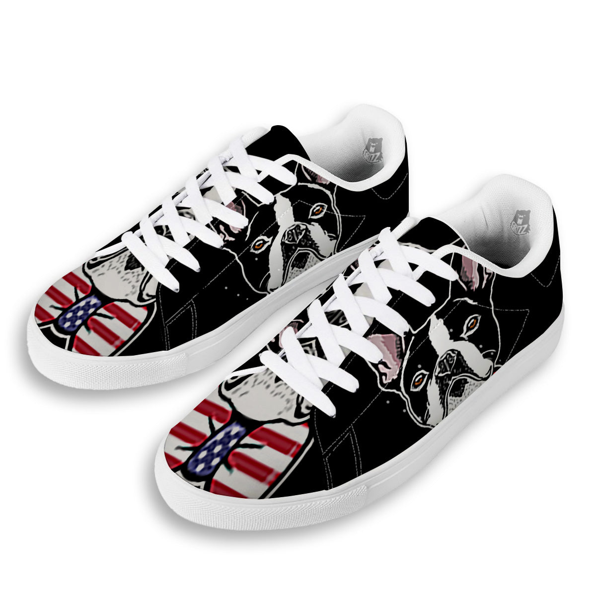Puppy Faces Boston Terrier Print White Low Top Sneakers-grizzshop