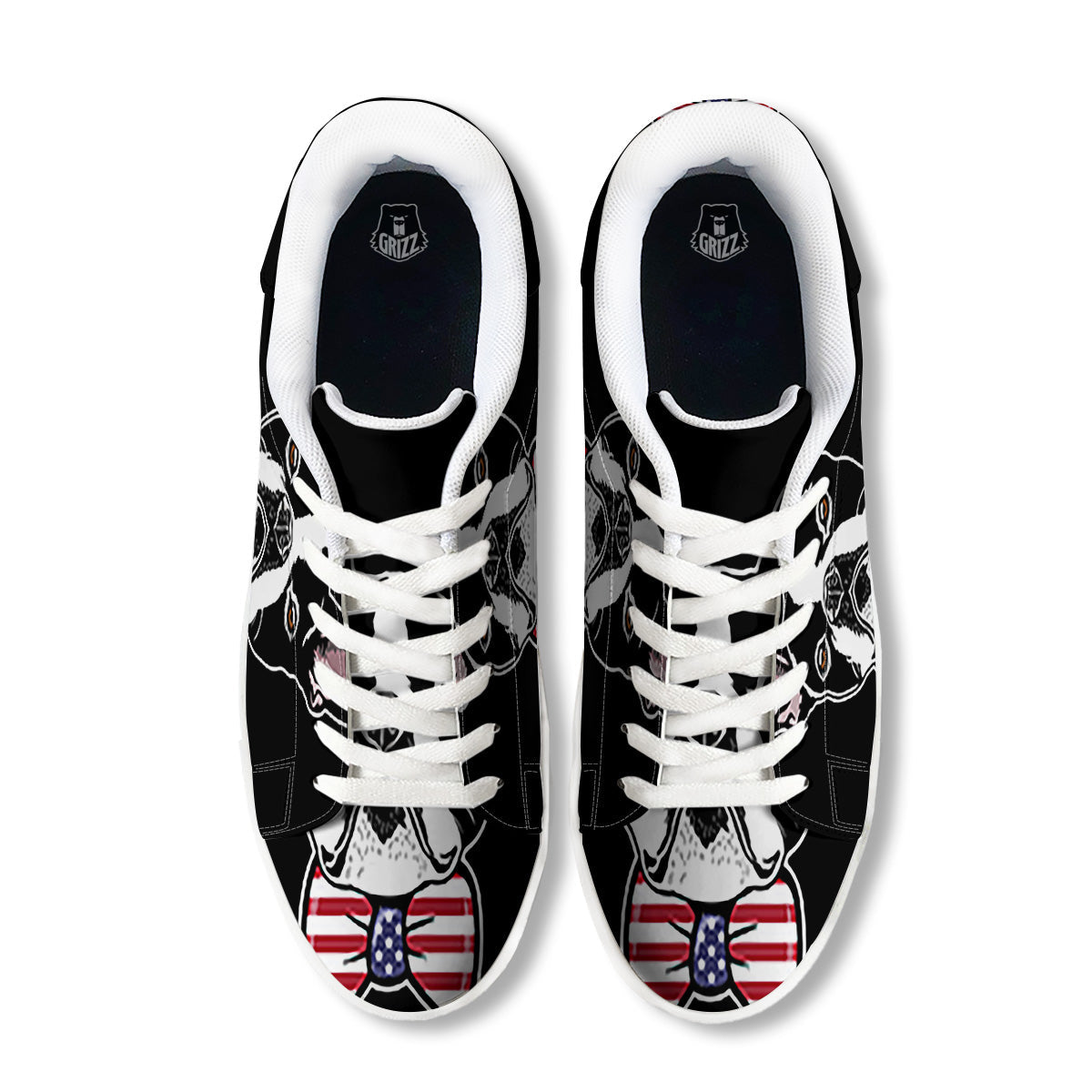 Puppy Faces Boston Terrier Print White Low Top Sneakers-grizzshop