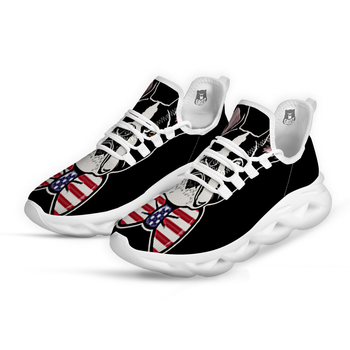 Puppy Faces Boston Terrier Print White Running Shoes-grizzshop