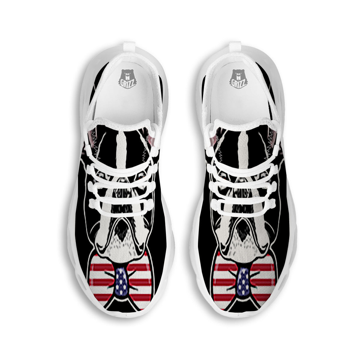 Puppy Faces Boston Terrier Print White Running Shoes-grizzshop