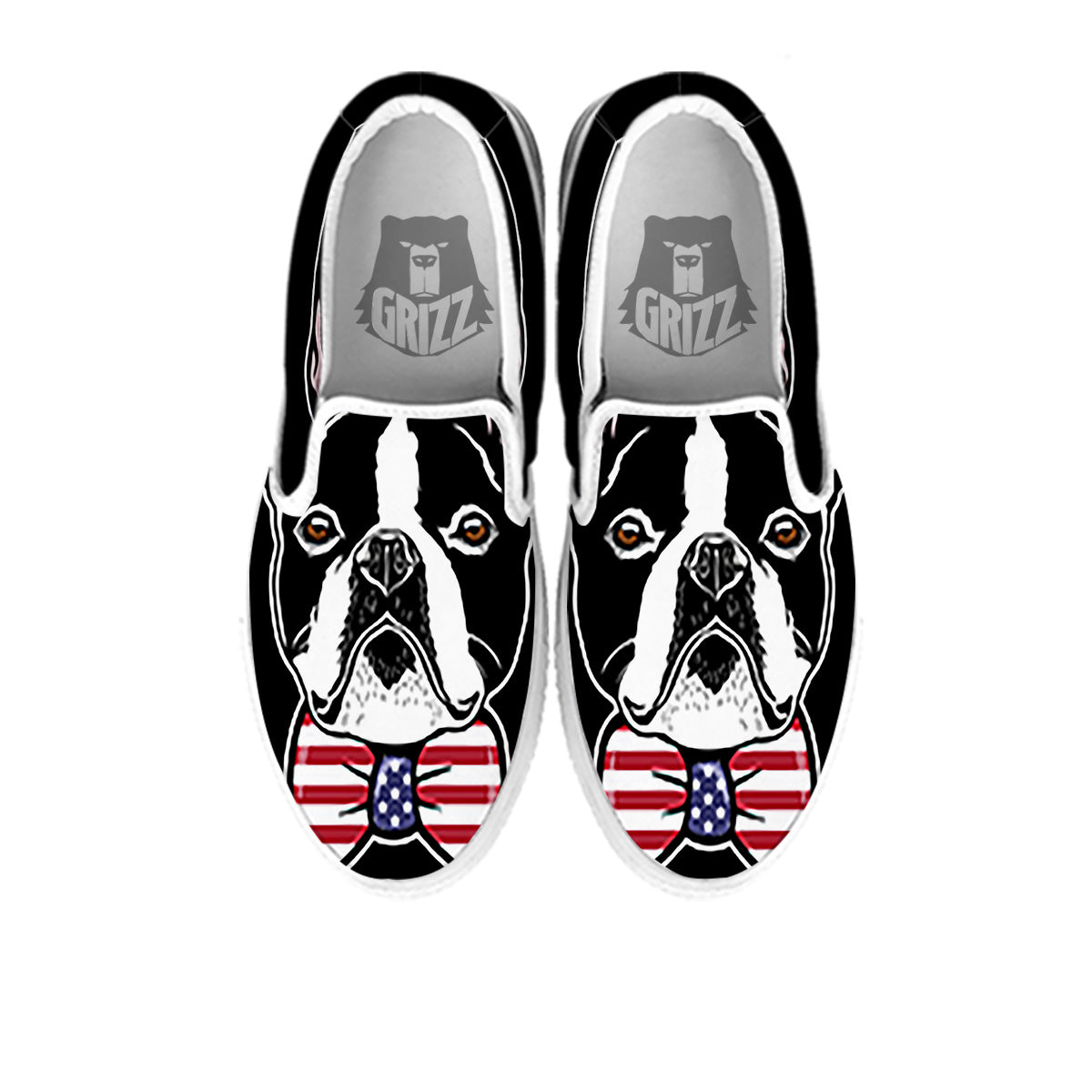 Puppy Faces Boston Terrier Print White Slip On Shoes-grizzshop
