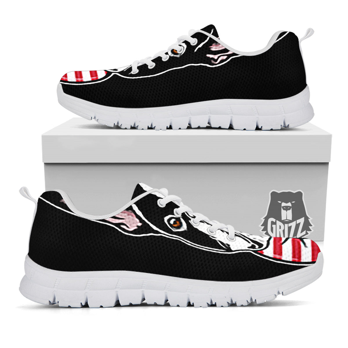 Puppy Faces Boston Terrier Print White Sneaker-grizzshop