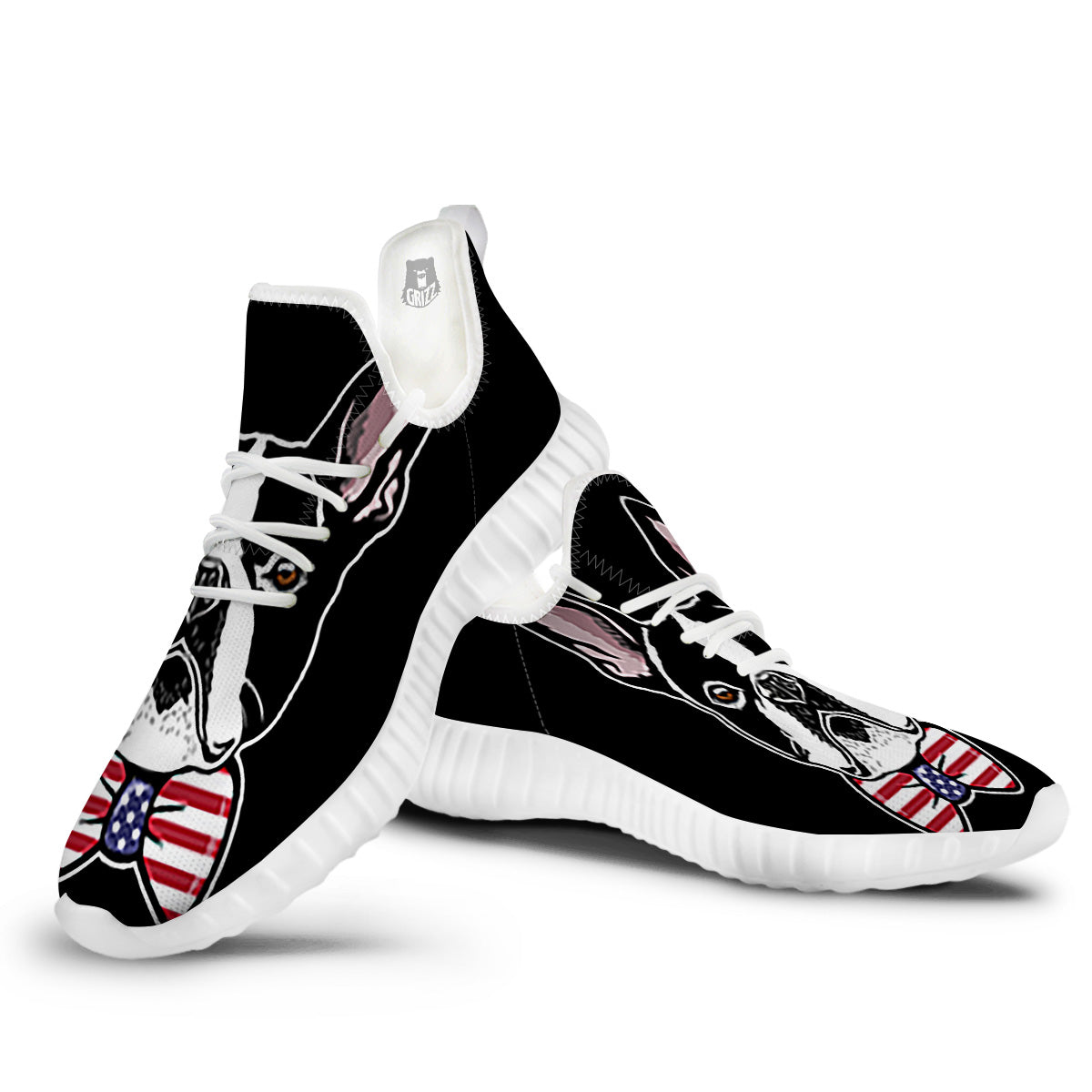 Puppy Faces Boston Terrier Print White Walking Shoes-grizzshop