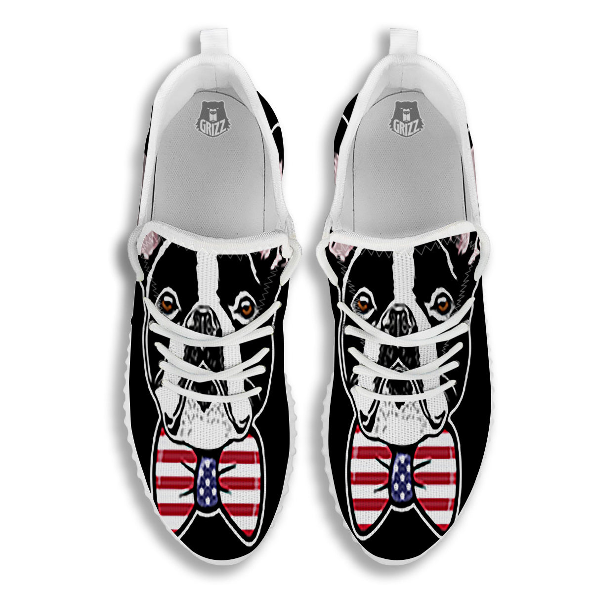 Puppy Faces Boston Terrier Print White Walking Shoes-grizzshop