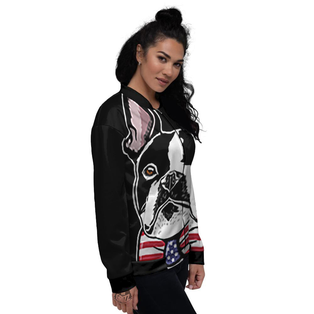 Puppy Faces Boston Terrier Print Women's Bomber Jacket-grizzshop