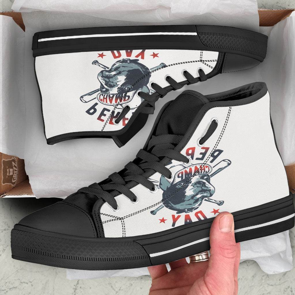 Puppy French Bulldog And Baseball Print Black High Top Shoes-grizzshop