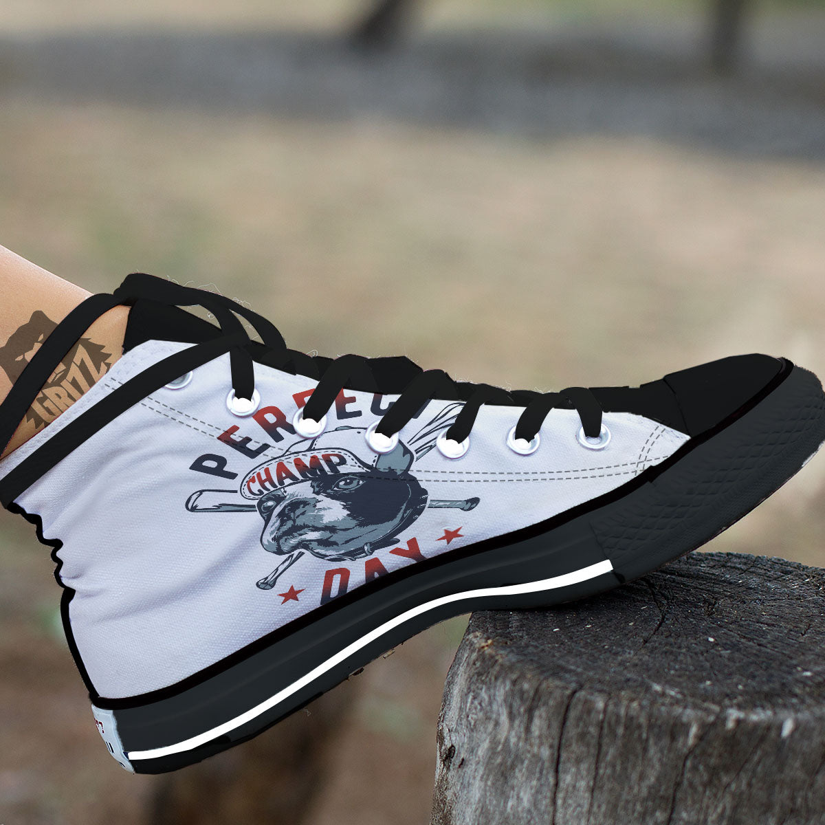 Puppy French Bulldog And Baseball Print Black High Top Shoes-grizzshop