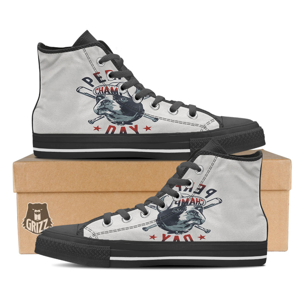 Puppy French Bulldog And Baseball Print Black High Top Shoes-grizzshop