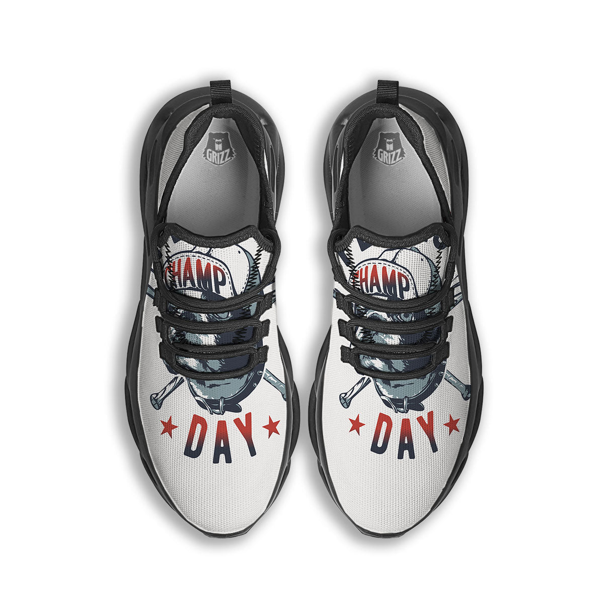 Puppy French Bulldog And Baseball Print Black Running Shoes-grizzshop
