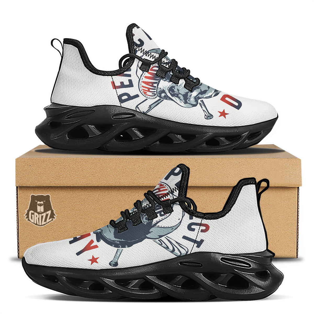 Puppy French Bulldog And Baseball Print Black Running Shoes-grizzshop