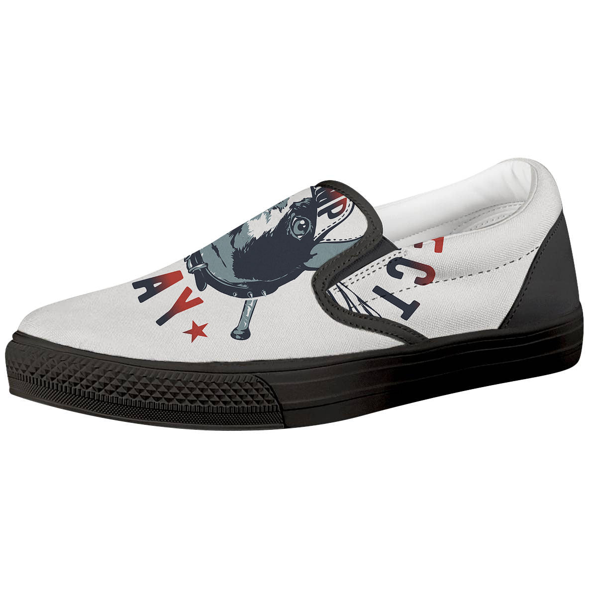 Puppy French Bulldog And Baseball Print Black Slip On Shoes-grizzshop