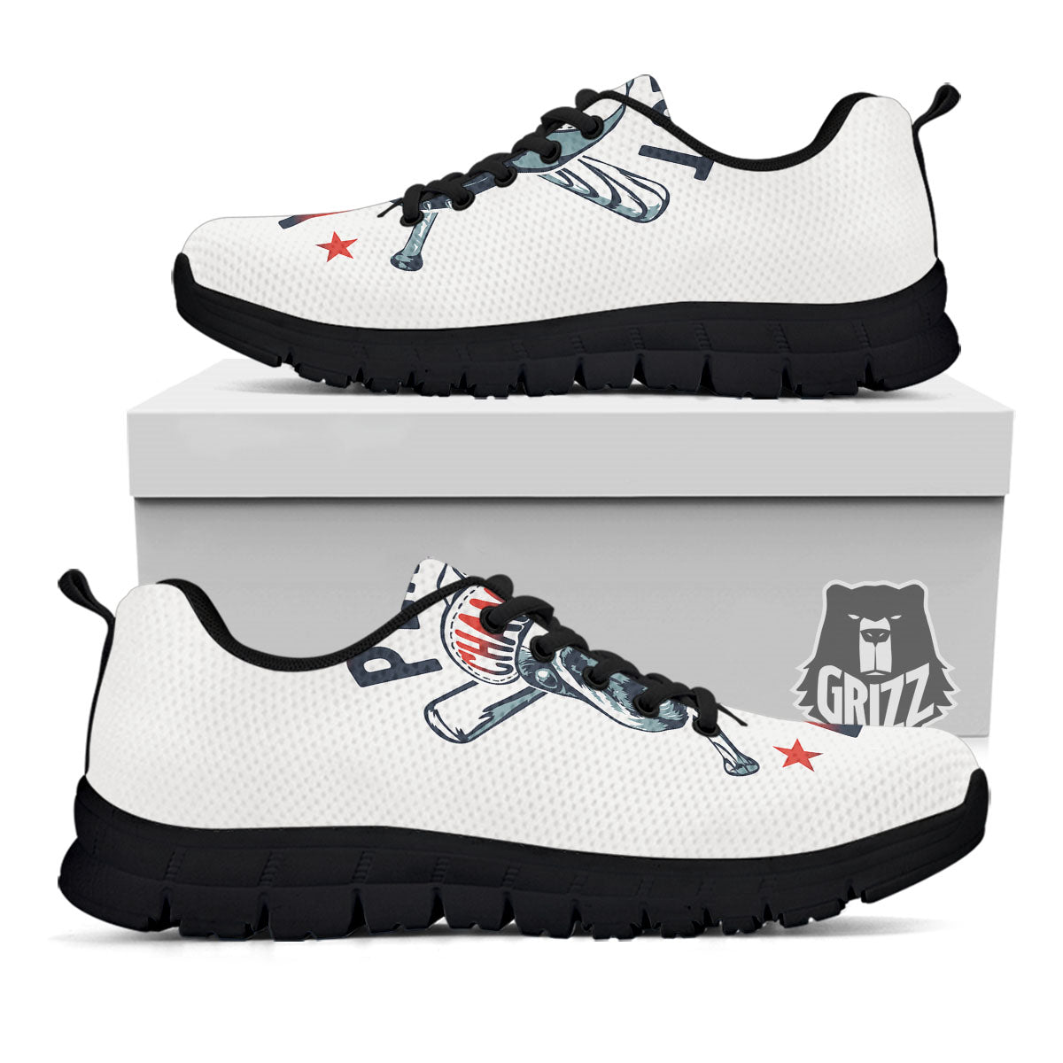 Puppy French Bulldog And Baseball Print Black Sneaker-grizzshop