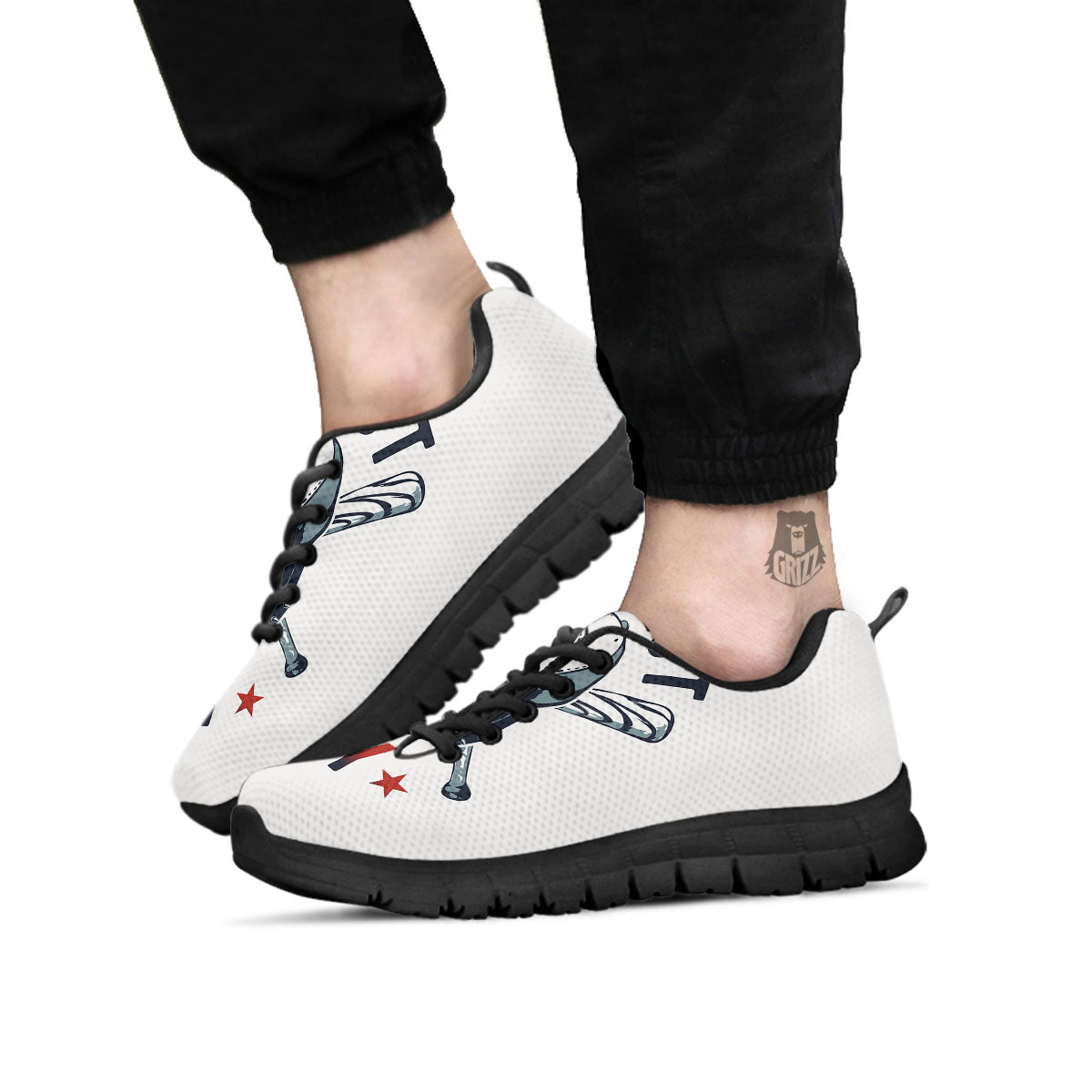 Puppy French Bulldog And Baseball Print Black Sneaker-grizzshop