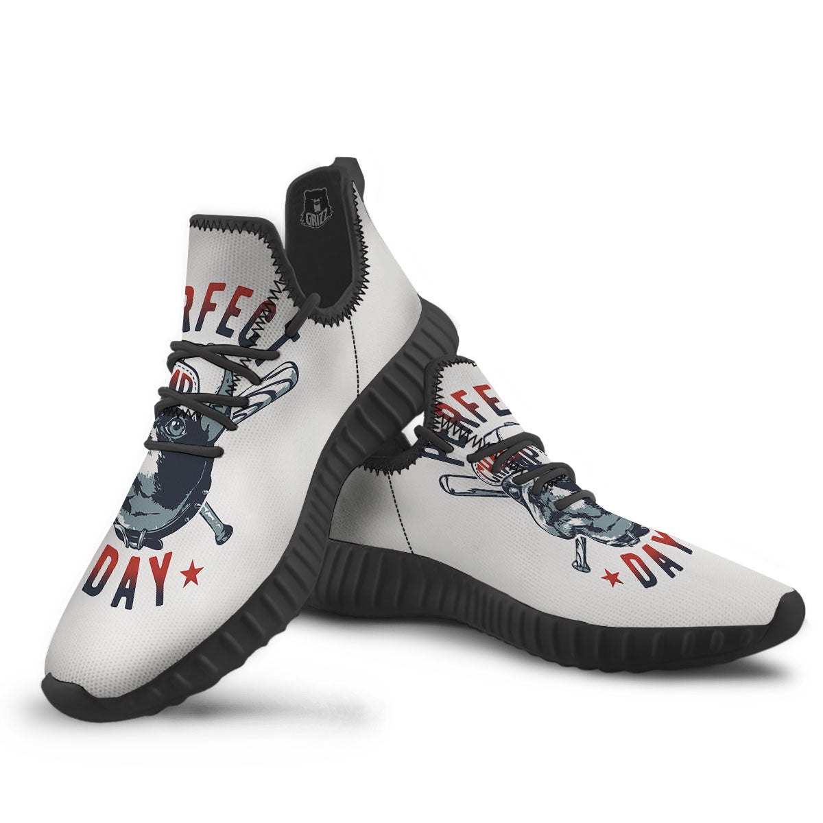 Puppy French Bulldog And Baseball Print Black Walking Shoes-grizzshop