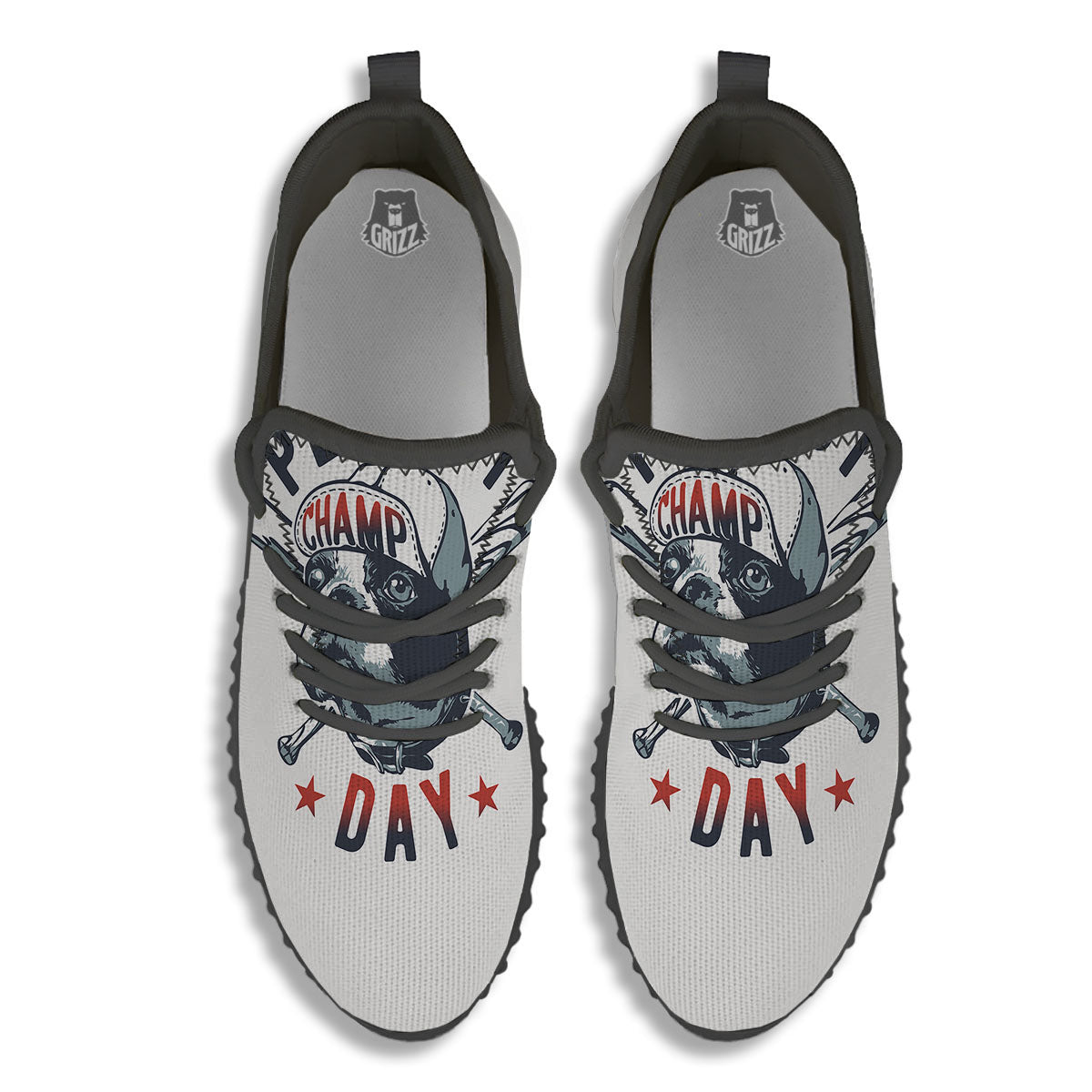 Puppy French Bulldog And Baseball Print Black Walking Shoes-grizzshop