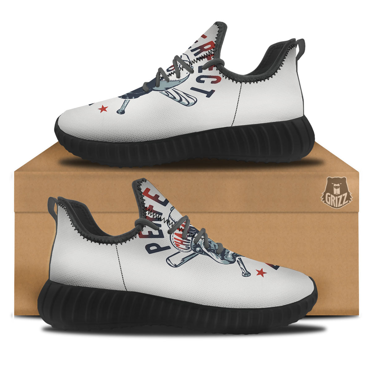 Puppy French Bulldog And Baseball Print Black Walking Shoes-grizzshop