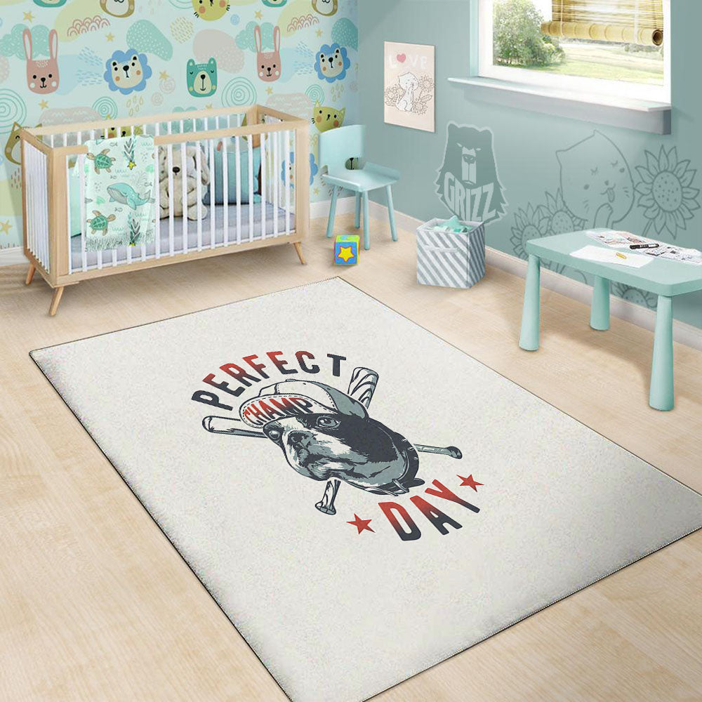 Puppy French Bulldog And Baseball Print Floor Mat-grizzshop