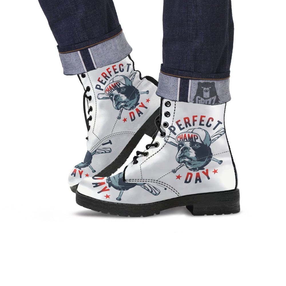 Puppy French Bulldog And Baseball Print Leather Boots-grizzshop