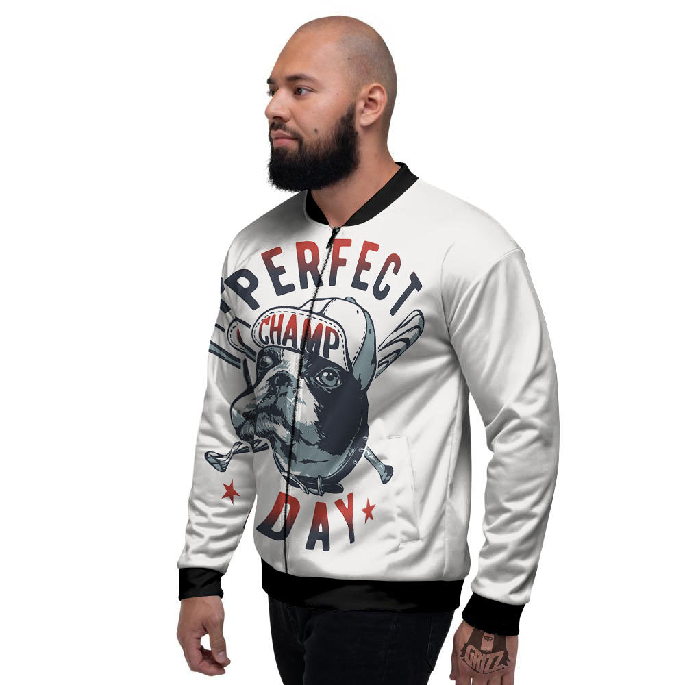 Puppy French Bulldog And Baseball Print Men's Bomber Jacket-grizzshop