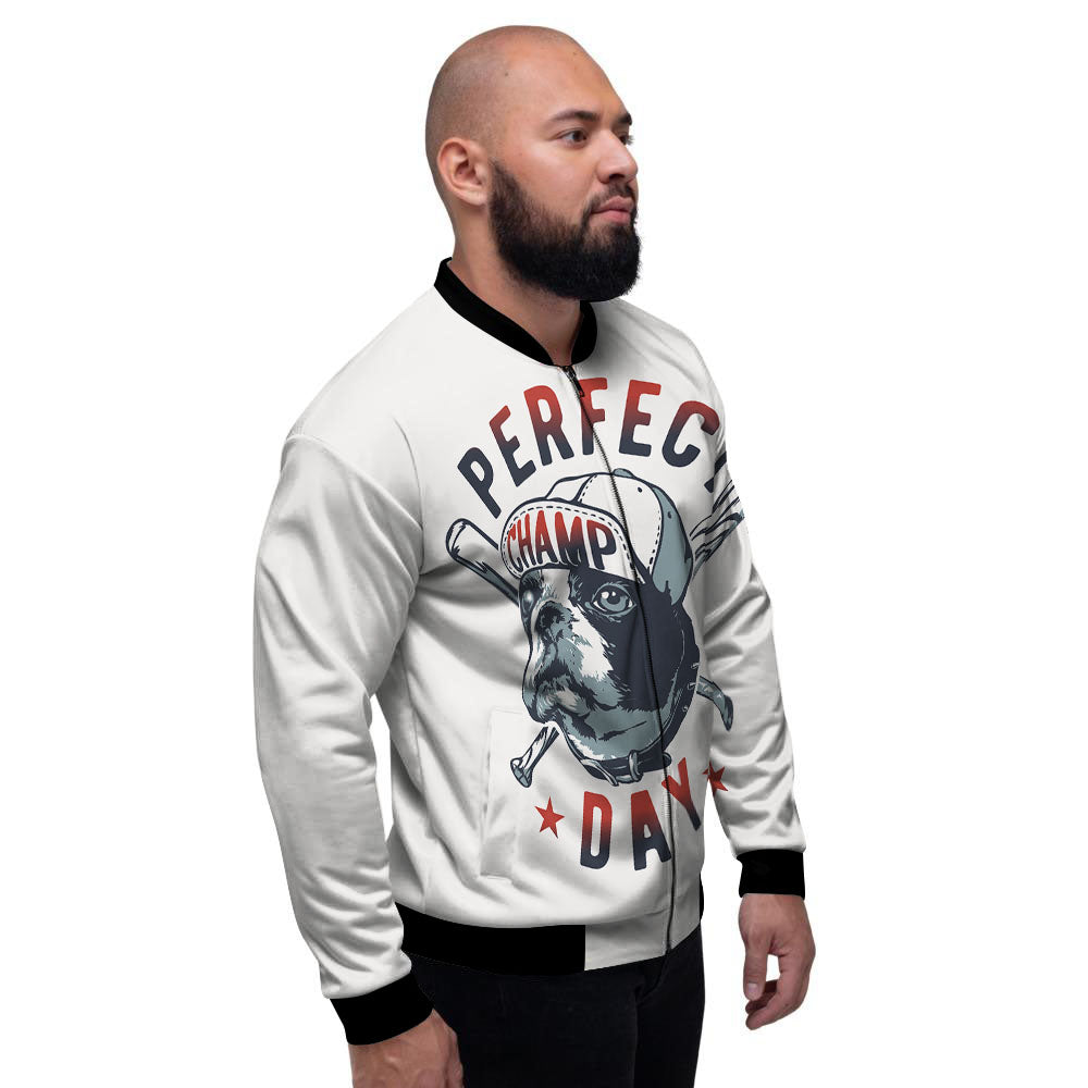 Puppy French Bulldog And Baseball Print Men's Bomber Jacket-grizzshop