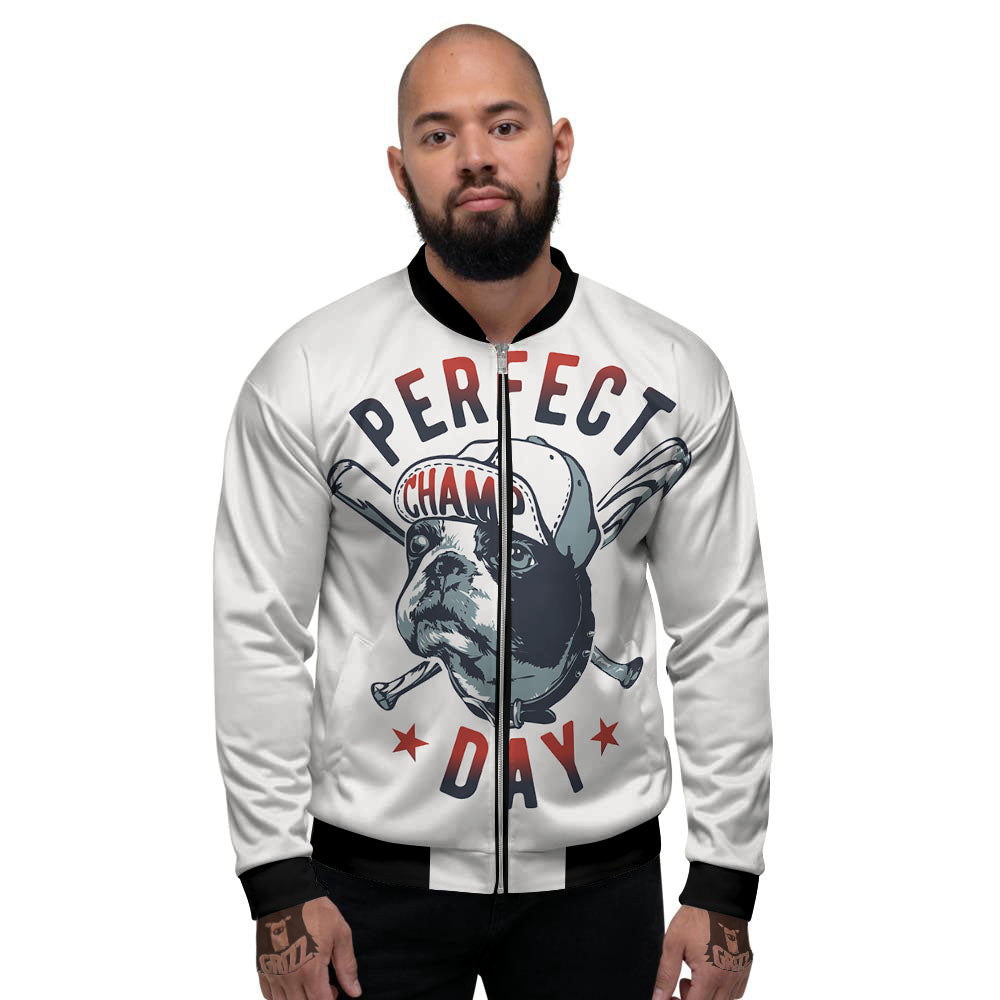 Puppy French Bulldog And Baseball Print Men's Bomber Jacket-grizzshop