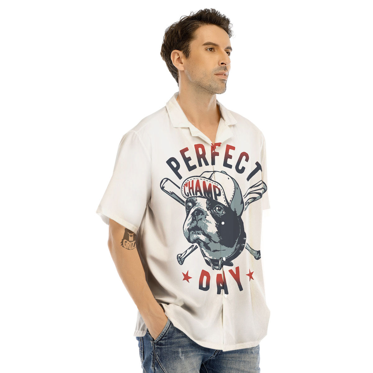 Puppy French Bulldog And Baseball Print Men's Hawaiian Shirt-grizzshop