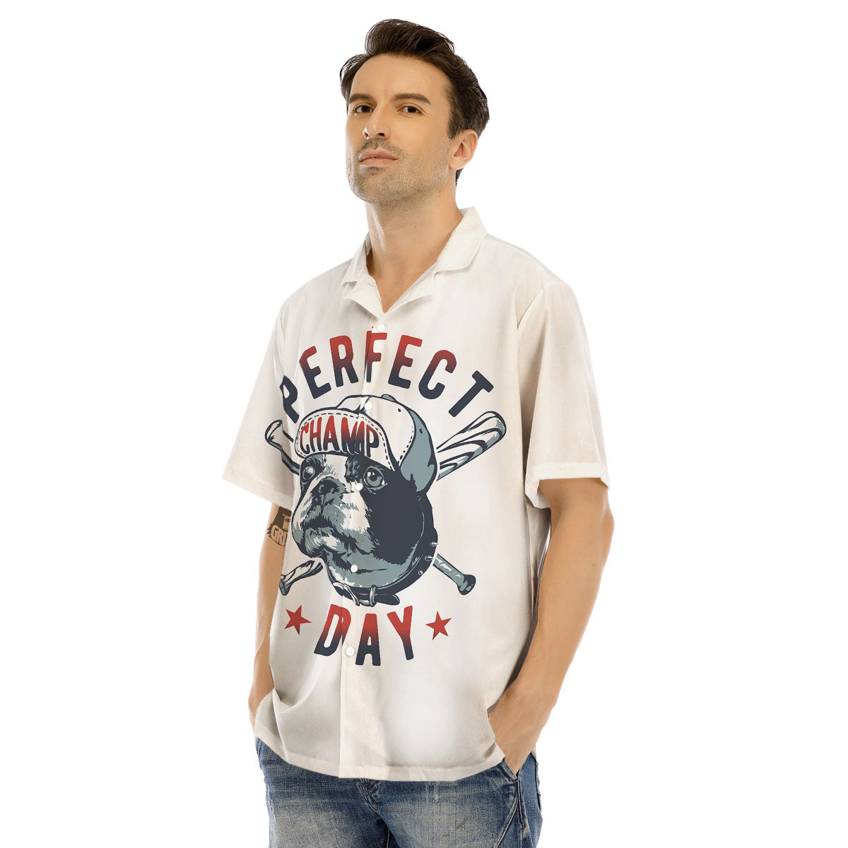 Puppy French Bulldog And Baseball Print Men's Hawaiian Shirt-grizzshop