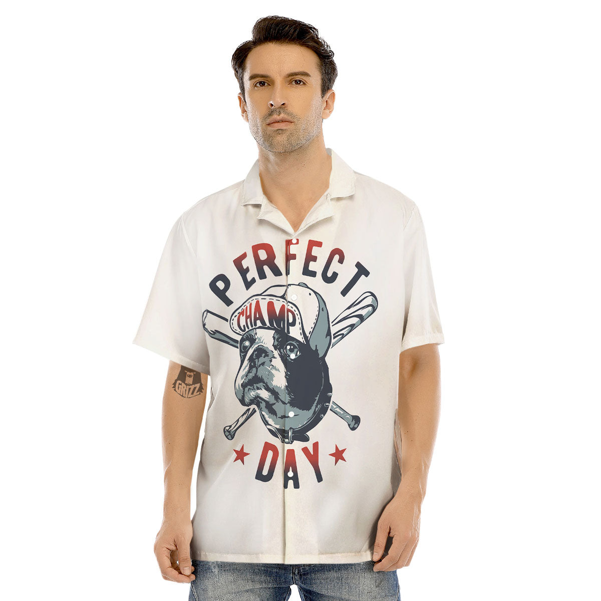 Puppy French Bulldog And Baseball Print Men's Hawaiian Shirt-grizzshop
