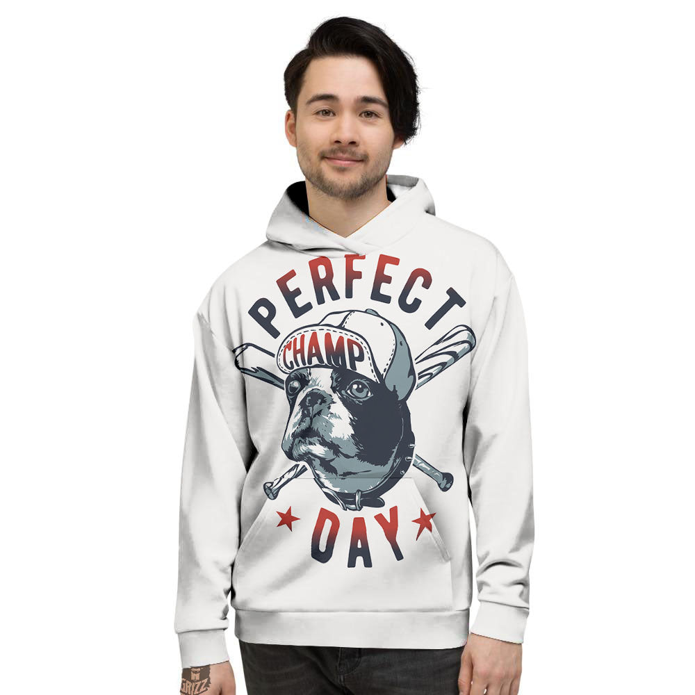 Puppy French Bulldog And Baseball Print Men's Hoodie-grizzshop