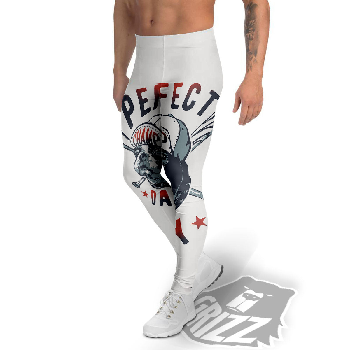 Puppy French Bulldog And Baseball Print Men's Leggings-grizzshop