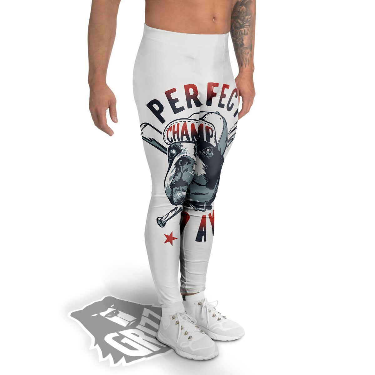 Puppy French Bulldog And Baseball Print Men's Leggings-grizzshop