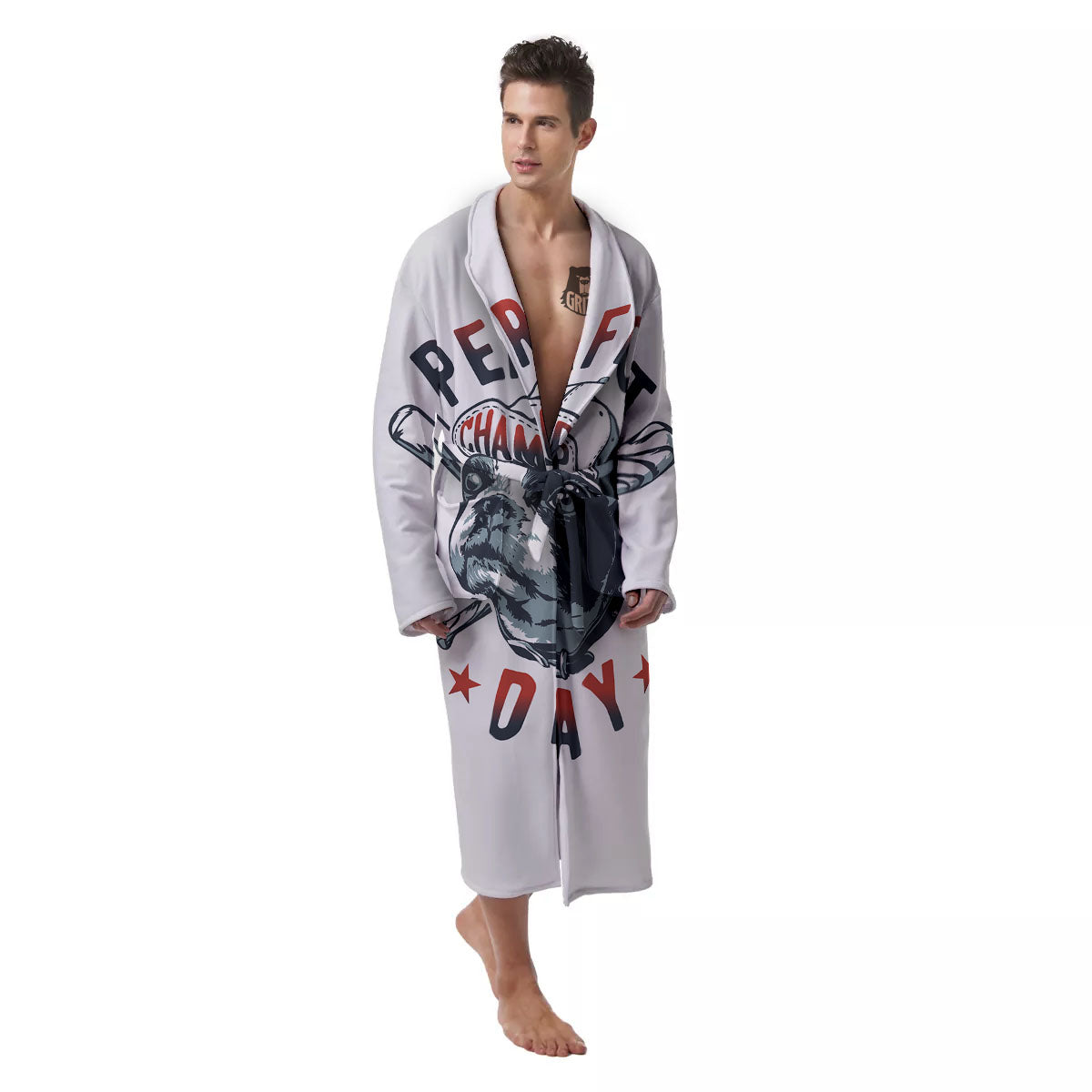Puppy French Bulldog And Baseball Print Men's Robe-grizzshop