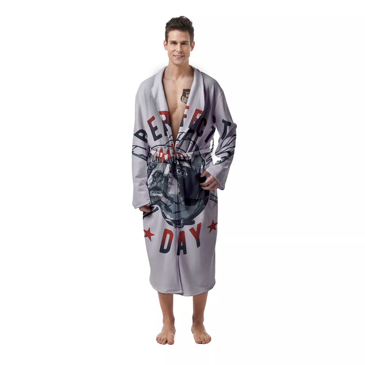 Puppy French Bulldog And Baseball Print Men's Robe-grizzshop