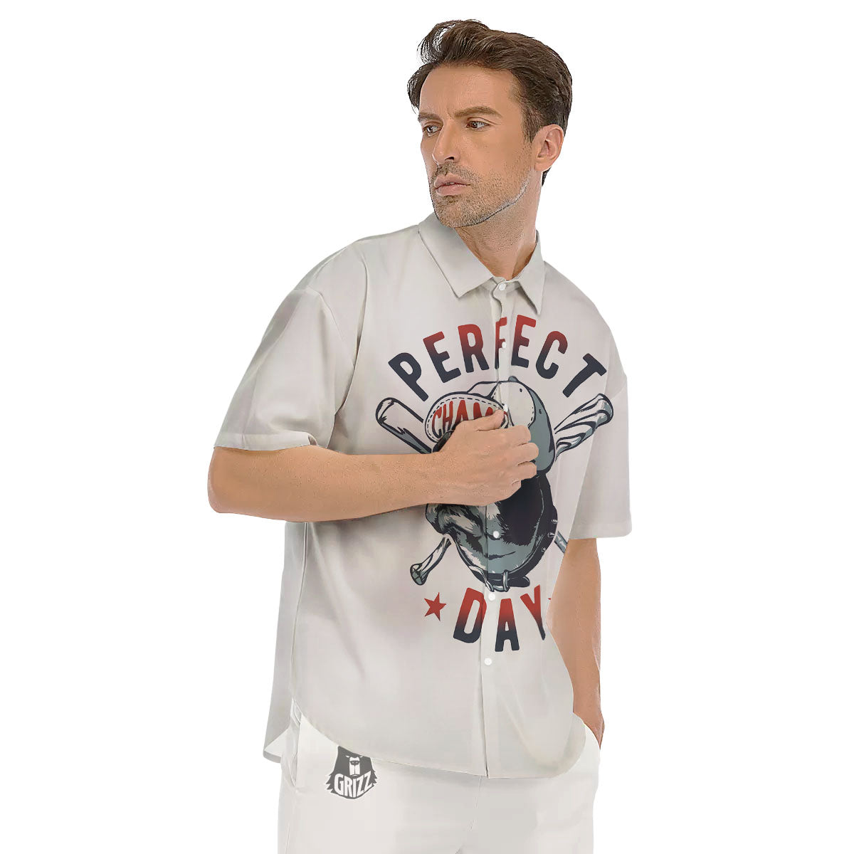 Puppy French Bulldog And Baseball Print Men's Short Sleeve Shirts-grizzshop