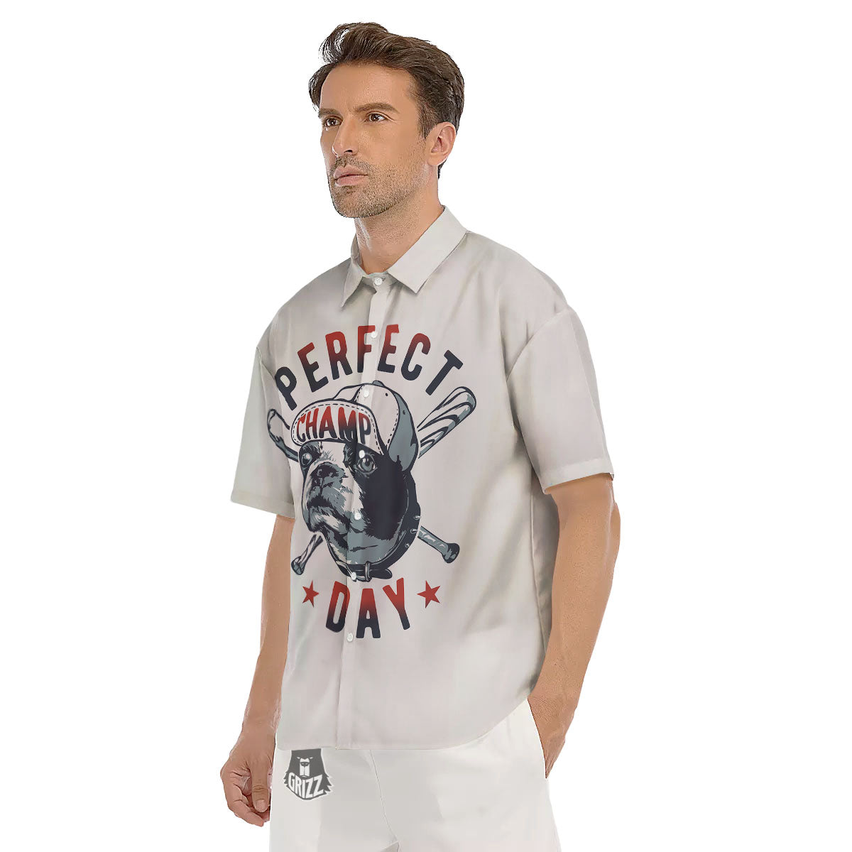 Puppy French Bulldog And Baseball Print Men's Short Sleeve Shirts-grizzshop