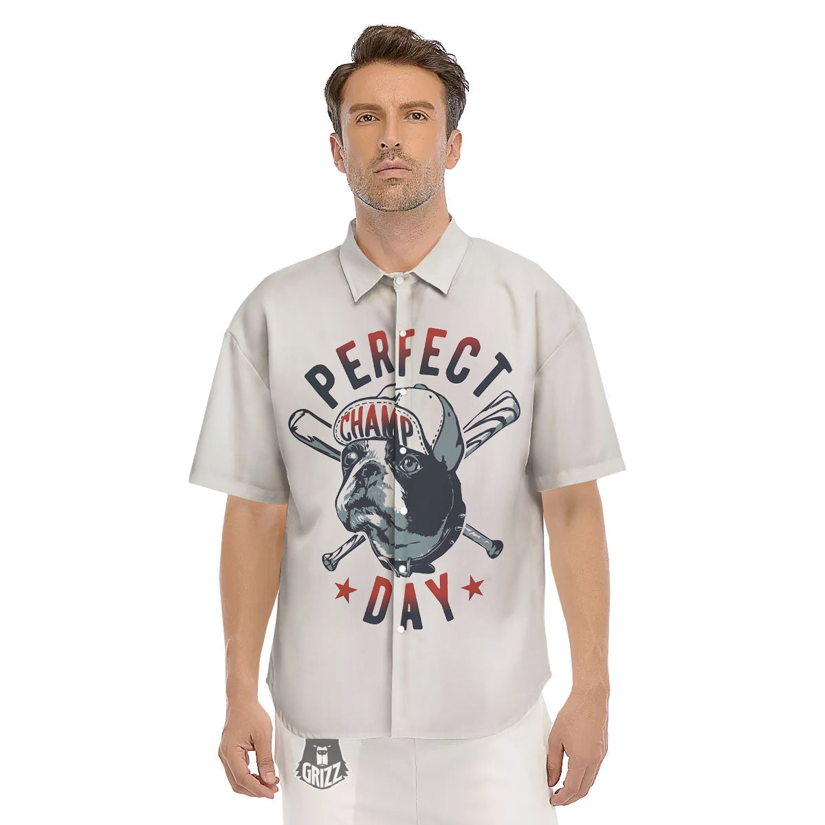 Puppy French Bulldog And Baseball Print Men's Short Sleeve Shirts-grizzshop