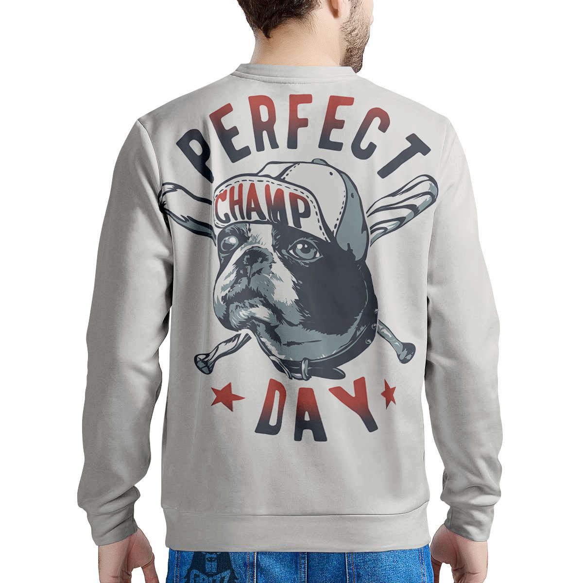 Puppy French Bulldog And Baseball Print Men's Sweatshirt-grizzshop