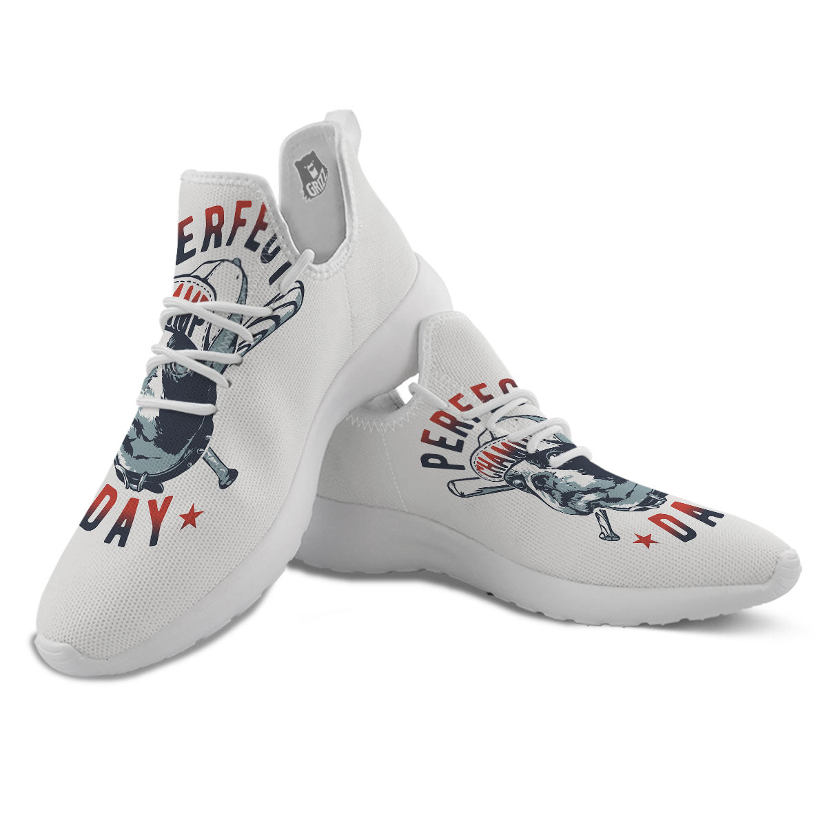 Puppy French Bulldog And Baseball Print White Athletic Shoes-grizzshop