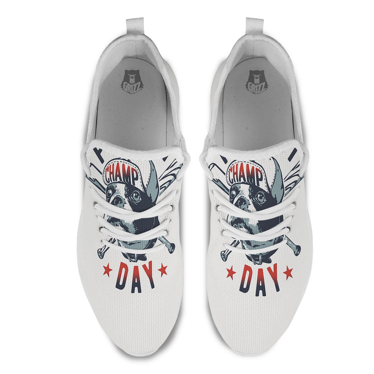 Puppy French Bulldog And Baseball Print White Athletic Shoes-grizzshop