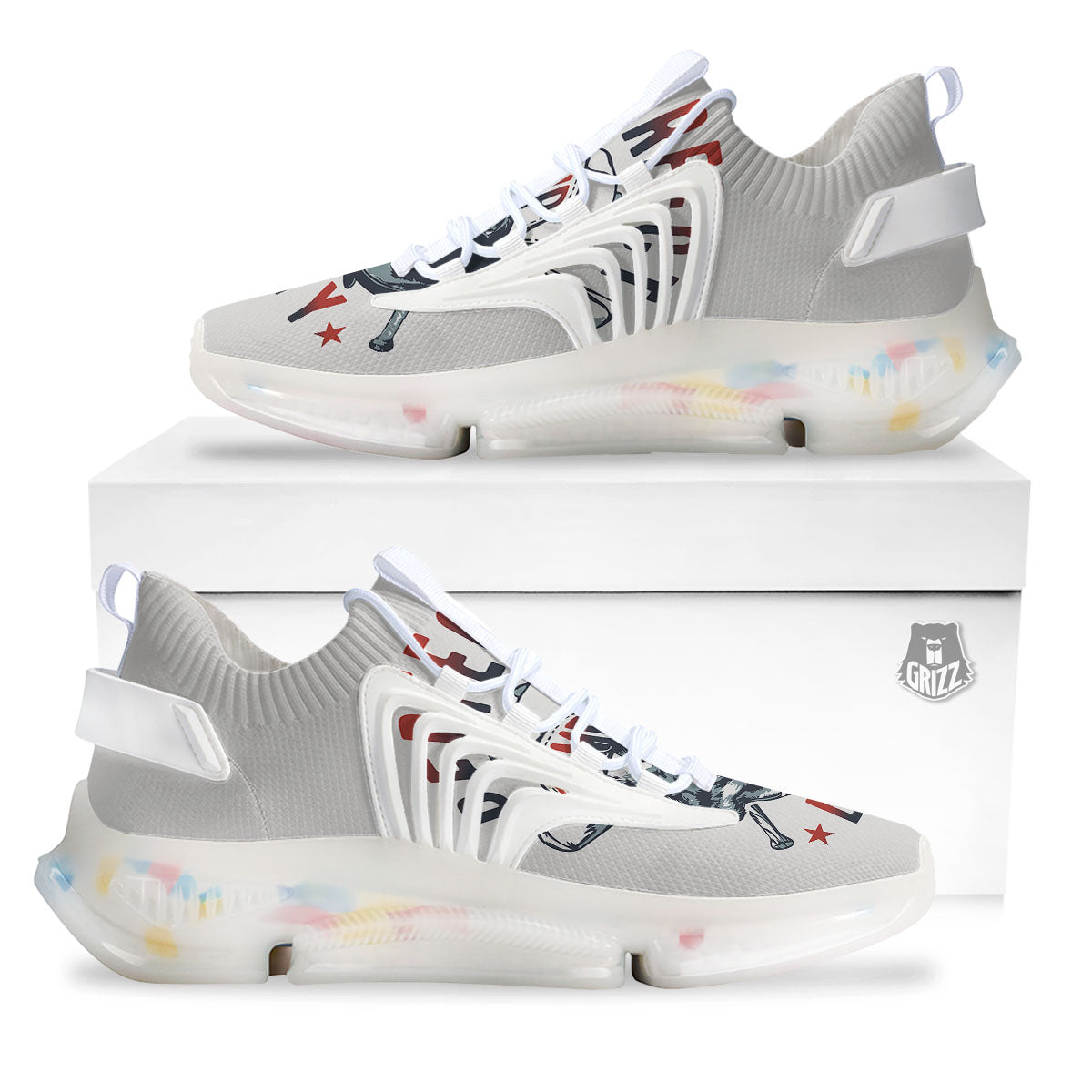 Puppy French Bulldog And Baseball Print White Gym Shoes-grizzshop