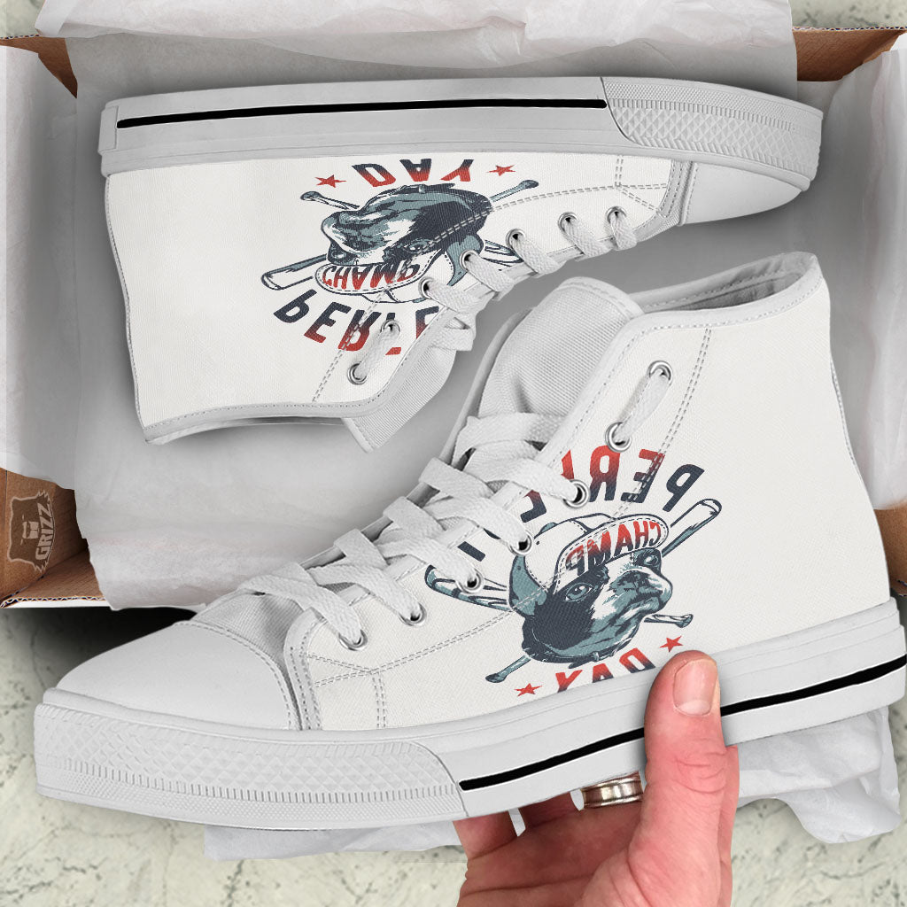 Puppy French Bulldog And Baseball Print White High Top Shoes-grizzshop