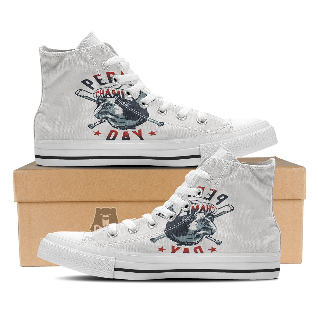 Puppy French Bulldog And Baseball Print White High Top Shoes-grizzshop