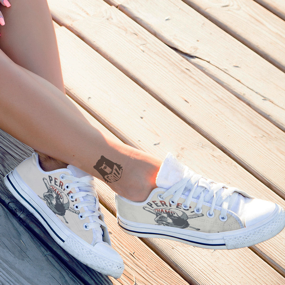 Puppy French Bulldog And Baseball Print White Low Top Shoes-grizzshop