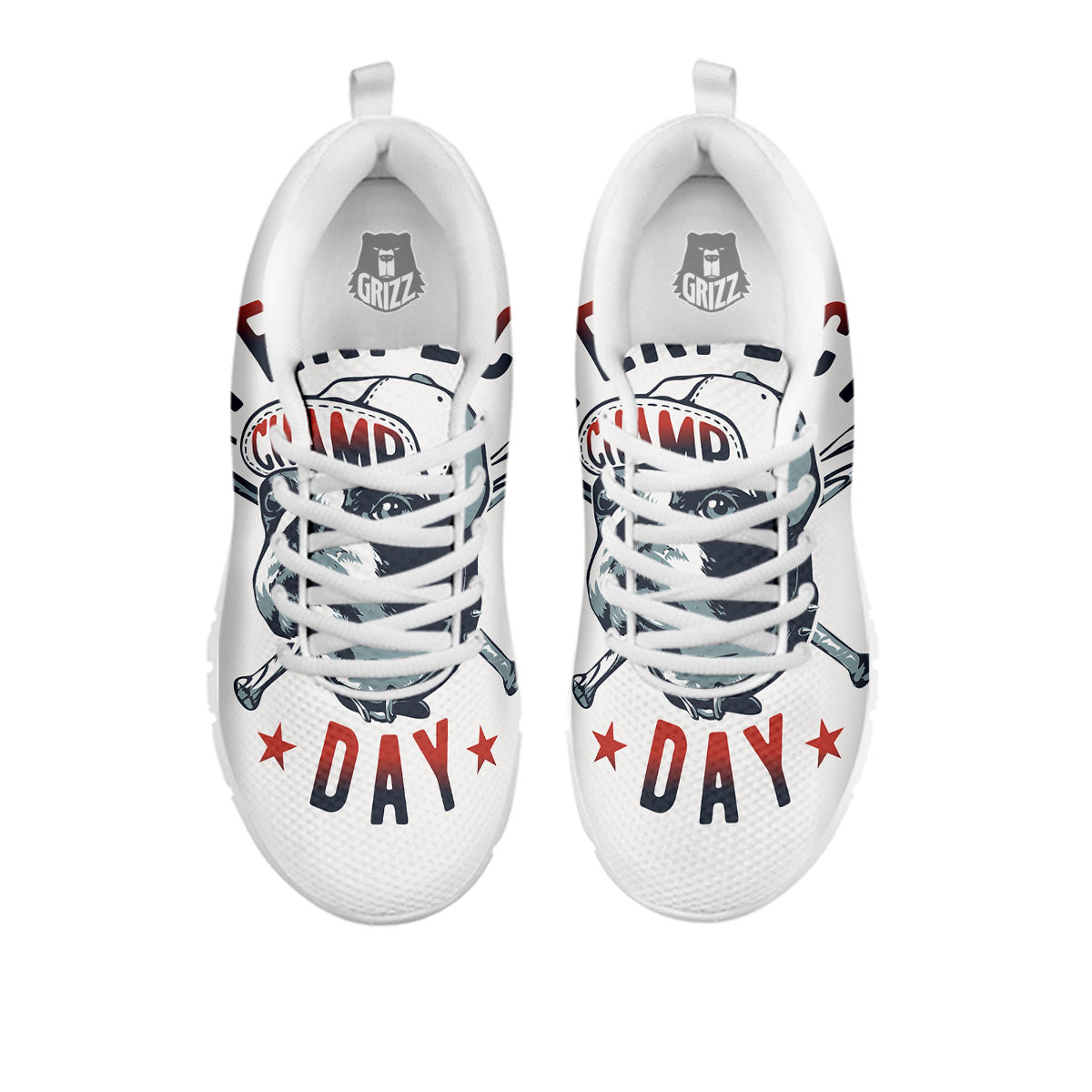 Puppy French Bulldog And Baseball Print White Sneaker-grizzshop