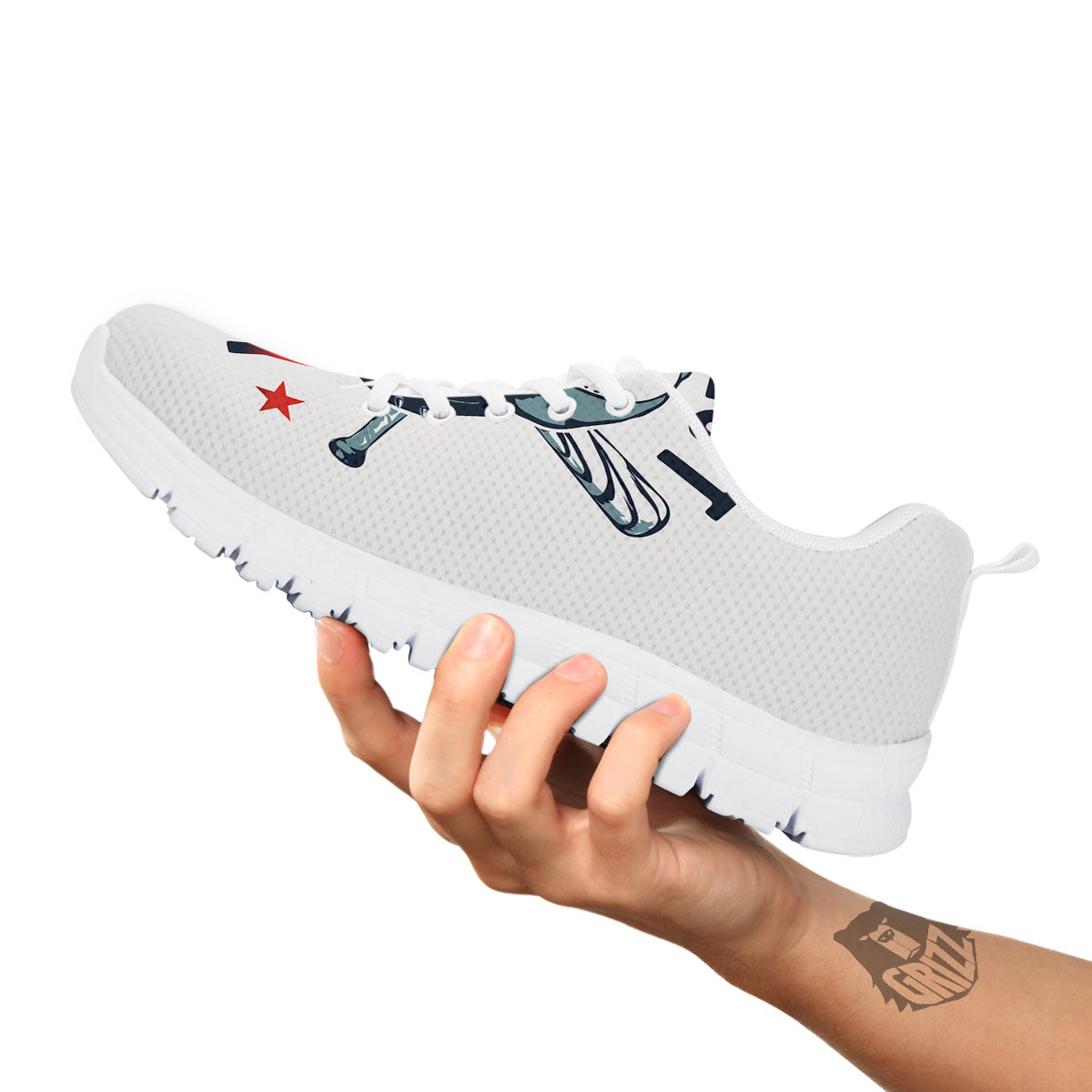 Puppy French Bulldog And Baseball Print White Sneaker-grizzshop