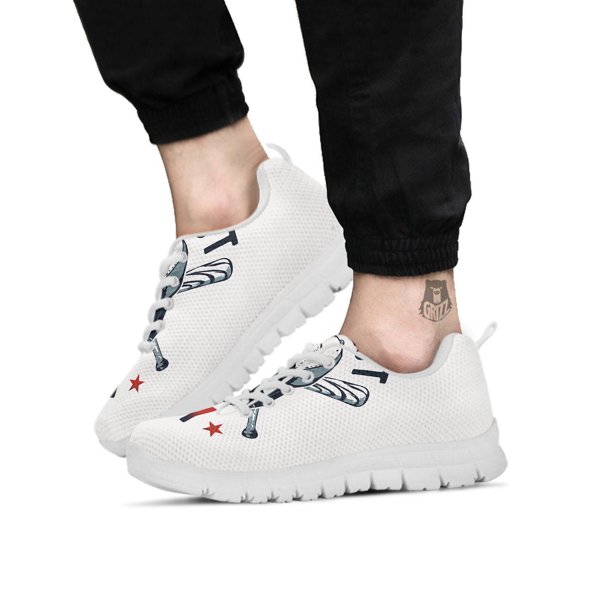 Puppy French Bulldog And Baseball Print White Sneaker-grizzshop