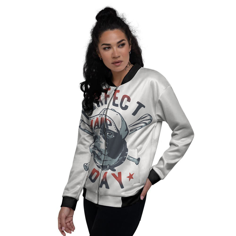 Puppy French Bulldog And Baseball Print Women's Bomber Jacket-grizzshop